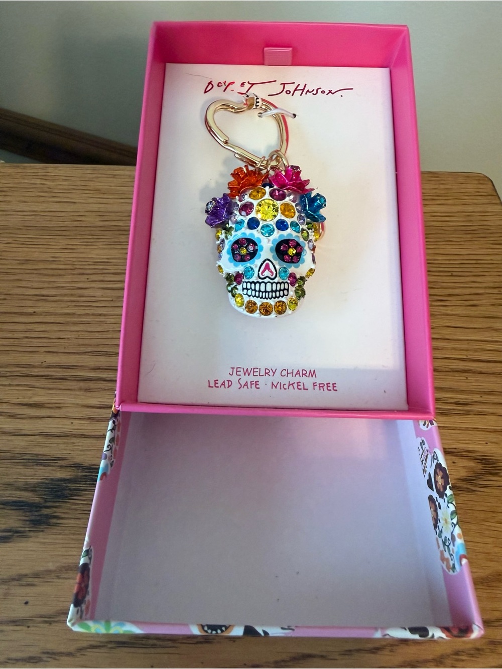 Betsey Johnson  Crystal  Sugar Skull Charm - Keychain / purse fob